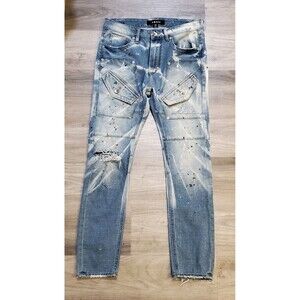 Rare AKOO Jeans Mens Sz 32 No Rivals Skulk Distressed Splatter Paint Denim